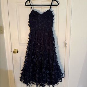 Lulus Time to Fly Navy Blue Butterfly Lace-Up Midi Dress